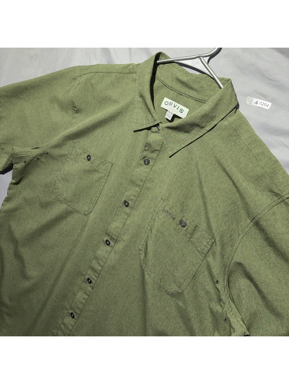 Orvis Short Sleeve Button Down Shirt Pockets Mens XXL 2XL Green Polyester